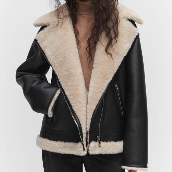 Mango Faux Leather Shearling Jacket - Picture 1 of 15